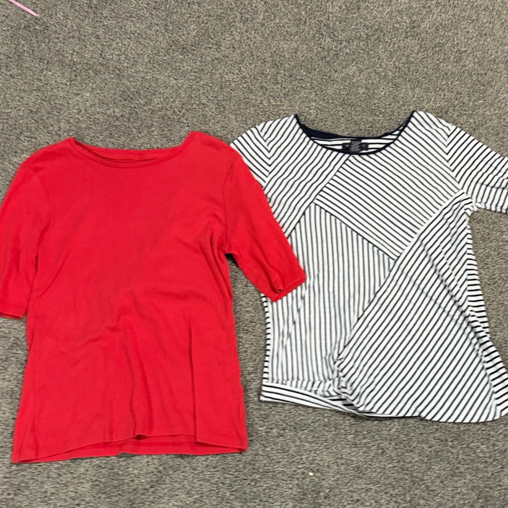 Red Short Sleeve Top & Black-White Stripe Short Sleeve Top - Set